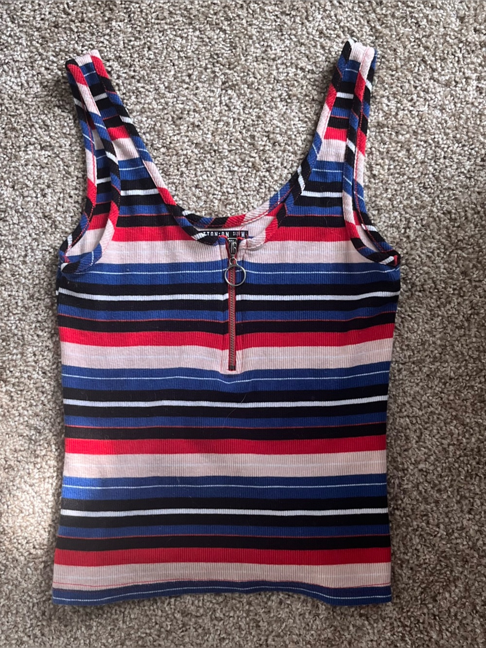 Cotton On Striped Zip Front Tank Top - Red, Blue, Black, Pink